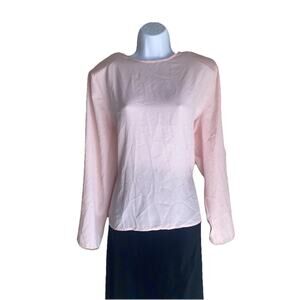 90 VTG Laura Winston Womens Pink Long Sleeve Blouse Top Plus Size XL Padded Silk